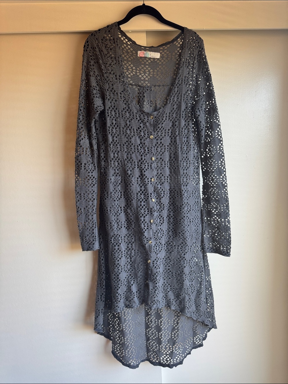 Free People Beach Crochet High-Low Button Front Dress pockets Medium